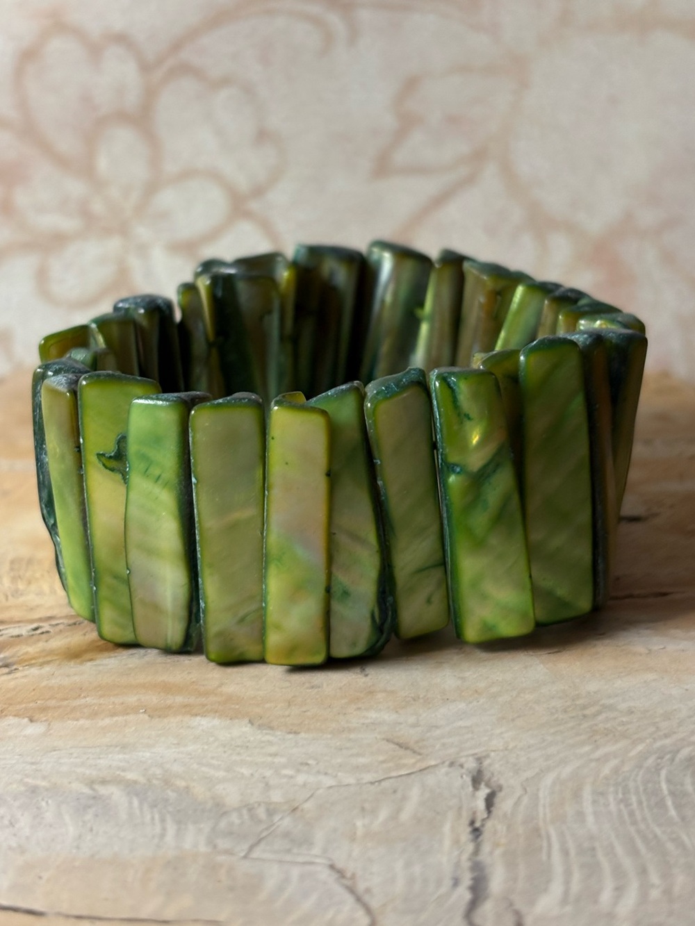Green Abalone Rectangular Beaded Handmade Stretch Bracelet